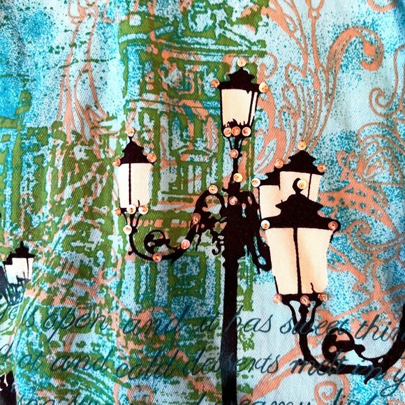 Jane Ashley Rome Button-Up Shirt Jacket Italy 1X Landmarks Streetlamps Europe - Picture 4 of 13